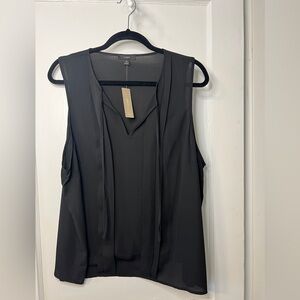 NWT J Crew Sleeveless Black V-Neck Top with Tie-Front